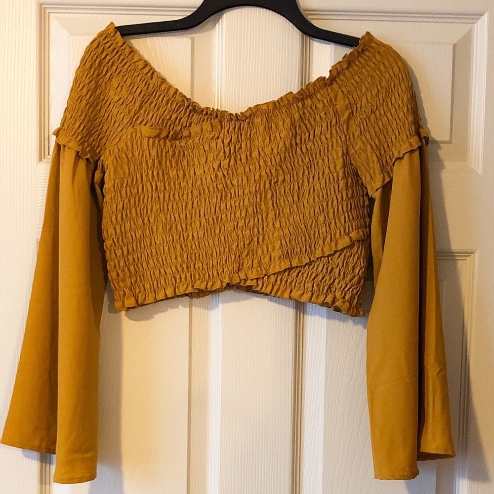 Ambiance Mustard Yellow Bardot Crop Top